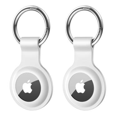 Imagem de HAUXGOGO Capa para Air Tag com chaveiro [2 peças], capa protetora para acessórios de rastreador Ap-ple Air Tag para rastreadores GPS, slicone macio, ultraleve, lavável e resistente a arranhões