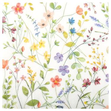 Imagem de 100 guardanapos de festa flores silvestres primavera floral guardanapos de papel descartáveis 2 camadas 6,5 polegadas flor toalha de mão para festas de decoupage, piquenique, casamento, aniversário