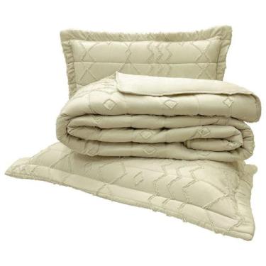 Imagem de Kit Cobre Leito Colcha Stylo Casal Dupla Face 3 Peças - Palha - 100% P
