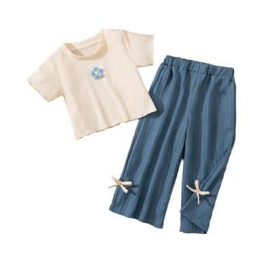 Imagem de Conjunto Infantil Feminino 3D Floral De Verão: Blusa De Manga Curta Co