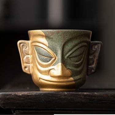 Imagem de Sanxingdui Cultural and Creative Golden Mask Tea Set Personal Use Home Owner Large Tea Cup National Trend 220ml (Gilded)