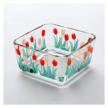 Imagem de U5GAAALPPQ9 Tigelas para cozinha Tigela de vidro com padrão de flores para utensílios de mesa domésticos salada frutas doces sobremesa arroz tigelas de servir recipiente de armazenamento de alimentos