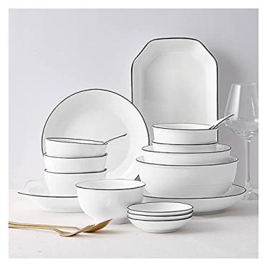 Imagem de Conjunto de louça de porcelana de osso com 19 peças, com pratos, tigelas e pratos, conjunto de jantar de cerâmica para cozinha doméstica