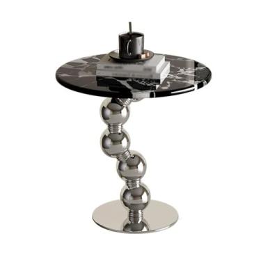 Imagem de Mesa lateral de mármore moderna minimalista pequena base redonda com acabamento espelhado sala de estar sofá canto simples (preto, grande)
