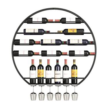 Imagem de Prateleiras de vinho industriais suspensas redondas montadas na parede, suporte de vidro para garrafa de vinho, prateleiras flutuantes, suporte de armazenamento moderno para exibição de fotos para bar