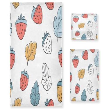 Imagem de xigua Conjunto de toalhas de banheiro de morango absorvente macio toalha de banho de 3 peças toalha de mão toalhas decorativas para banheiro, academia, hotel, praia, piscina