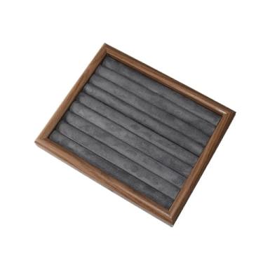 Imagem de Elegante porta-joias de madeira marrom cinza anel bandeja pulseira brinco organizador de armazenamento, Medium