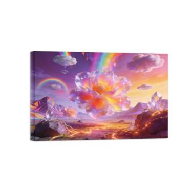 Imagem de BMZFYBS Impressões em tela de arte de parede surrealismo - flores arco-íris - pintura de decoração de paisagem - imagens para sala de estar pronto para pendurar 30 x 45 cm 12 x 18 polegadas tela