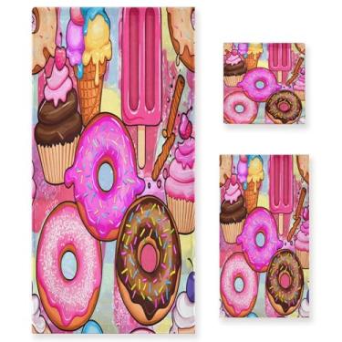 Imagem de xigua Lindo conjunto de toalhas de banheiro sorvete absorvente macio 3 peças toalha de banho toalha de mão toalhas decorativas para banheiro, academia, hotel, praia, piscina