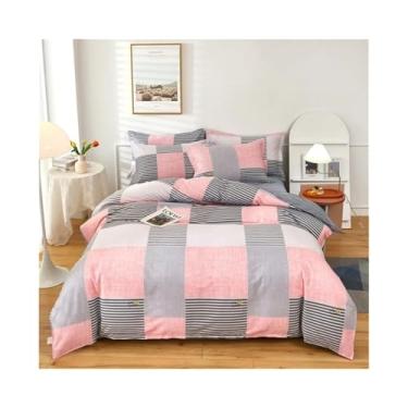 Imagem de x3anggyt5 Conjunto de capa de edredom rosa cinza patchwork 100% algodão macio conjunto de cama com decoração de quarto estética moderna (solteiro 150 x 200 cm)
