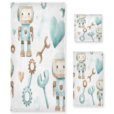 Imagem de xigua Conjunto de toalhas de banheiro robô aquarela absorvente macio 3 peças toalha de banho toalha de mão toalhas decorativas para banheiro, academia, hotel, praia, piscina