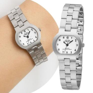 Imagem de Relógio Feminino Analógico de Pulso Prata e Branco com Pulseira e Caix