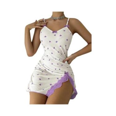 Imagem de Camisola Sexy Feminina Com Renda, Vestido De Dormir Sem Mangas Com Est
