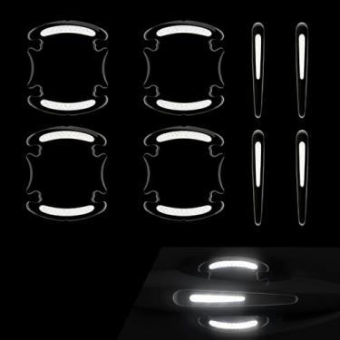 Imagem de Yidcidu Adesivo refletivo protetor de maçaneta de porta de carro 8 peças, adesivo de aviso de fibra de carbono 3D transparente transparente, antiarranhões, protetor de maçaneta de porta de carro