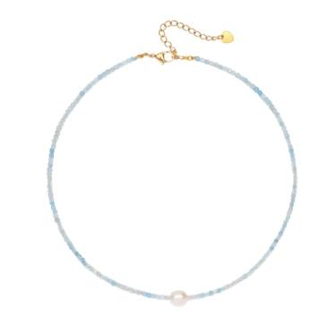 Imagem de Iswawo Colar de pedras preciosas com pingente de pérola, feminino, boêmio, banhado a ouro 18K, gargantilha de pérolas de água doce, pedra natural, berloque, joia feminina, feita à mão, presente