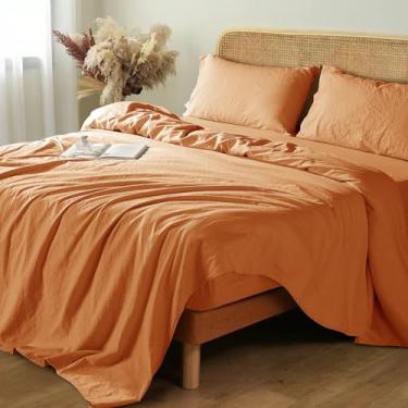 Imagem de Shilucheng Lençóis de linho 100% francês - Lençóis de cama king size, lençóis de linho puro respiráveis e refrescantes, macios, duráveis e resistentes a rasgos - Bolso profundo de 40,6 cm - 4 peças