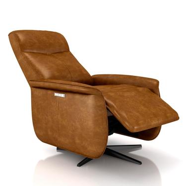 Imagem de Poltrona do Papai Reclinável Power Elétrica Anakin Base Estrela Giratória USB Couro Caramelo Manchado G76 - Gran Belo