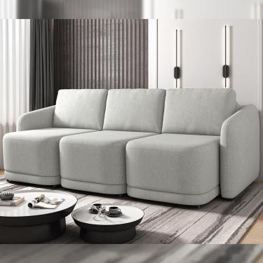 Imagem de Sofá Cama Modulado Retrátil e Reclinável Decorativo Varsóvia 276cm Linho Cinza G33 - Gran Belo