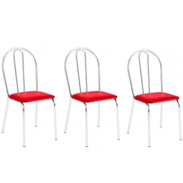 Imagem de Kit 3 Cadeiras Lisboa Cromada Para Cozinha Ou área Gourmet-assento Sintético Vermelho