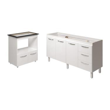 Imagem de Balcão Cozinha Armário Gabinete De Pia 160 Cm Estela E Balcão Para Fogão Cooktop 5 Bocas Evelyn Branco
