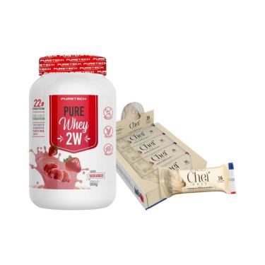 Imagem de Kit Whey Protein Pure 900g Puretech + Barra de Proteína Premium Display 12un Chef Whey-Unissex