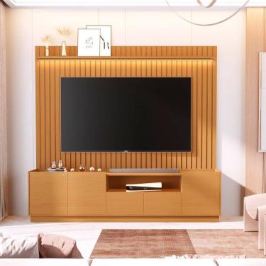 Imagem de Painel Ripado para Tv 84 Polegadas com Bancada Vitoria Regia Marrom