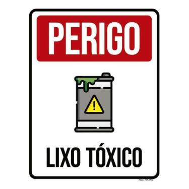 Imagem de Kit 10 Placa Acm Perigo Lixo Tóxico Desenho 18X23 - Sinalizo