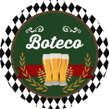 Imagem de Painel de Tecido Sublimado Redondo Boteco Xadrez Copos De Cerveja c/ E
