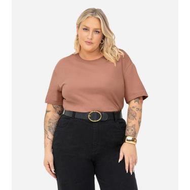 Imagem de Blusa Manga Curta Plus Size Secret Glam Marrom, Plus G4, Marrom