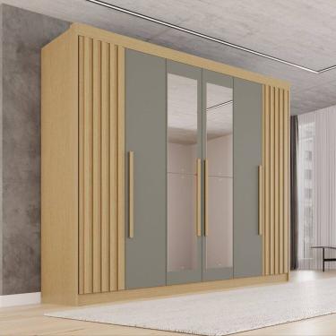 Imagem de Guarda-roupa Casal com Espelho 100% Mdf 6 Portas 6 Gavetas Granada Premium Jequitibá/Granizo
