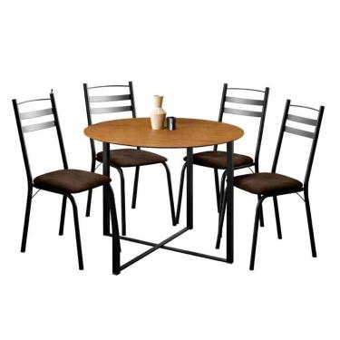 Imagem de Mesa De Jantar Renata 100 Cm Tampo Redondo Preto Ype Com 4 Cadeiras 061 Preto Madeira Imbuia -artefamol