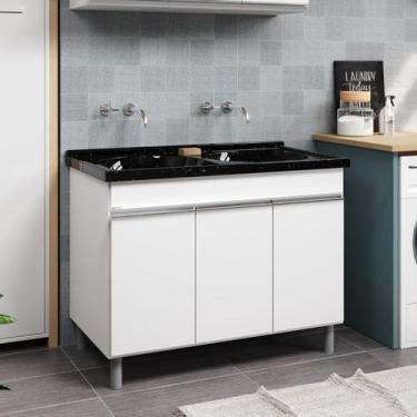 Imagem de Armário Lavanderia Amélia Com Tanque Duplo Marmore Sintetico 110 x 55c