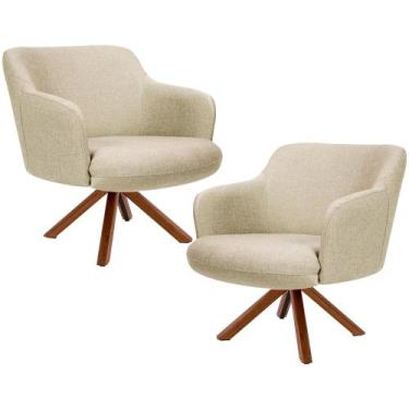 Imagem de Kit 02 Poltronas Decorativa Base Giratória de Madeira Jade C06 Linho B
