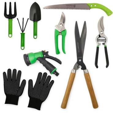Imagem de Kit Jogo Jardinagem Jardim Pá Tesoura Poda Luva 9 Peças Profissional T