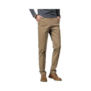 Imagem de Calças Casuais Masculinas De Algodão Stretch Cor Café Leves Retas Clás
