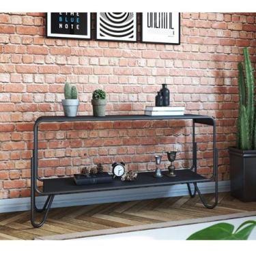 Imagem de Aparador em Aço para Sala de Estar Caraíva com Vidro 142cm Preto Fosco