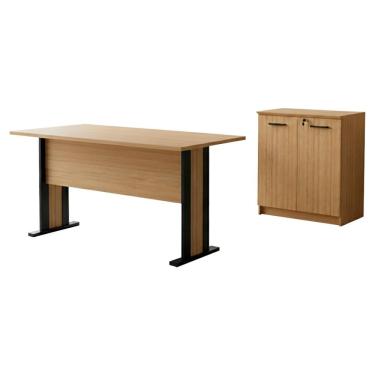 Imagem de Mesa Escrivaninha 117 Cm Balcao Para Escritorio 2 Portas Amendoa Preto Tecno Mobili