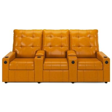 Imagem de Poltrona De Cinema Reclinável 3 Lugares Baú Usb Mallie Fh9 Pu Whisky - Mpozenato