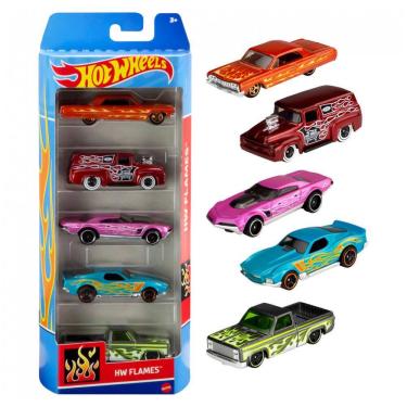 Imagem de Conjunto de 5 Carrinhos de Brinquedo Hot Wheels em Escala 1:64 - Pacote com Carros de Corrida, Hot Rods, Carros de Personagens e Caminhões