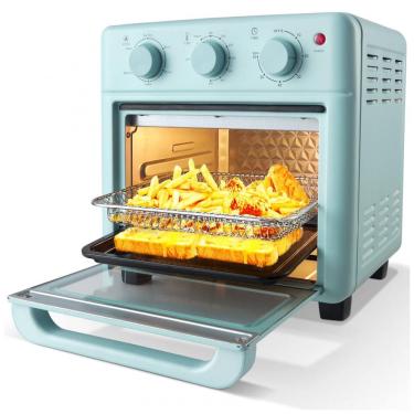 Imagem de Forno Elétrico Air Fryer Novaspark 16L 8 em 1, 1200W, Controle Manual, Porta de Vidro Temperado, Multiuso, Azul Retrô