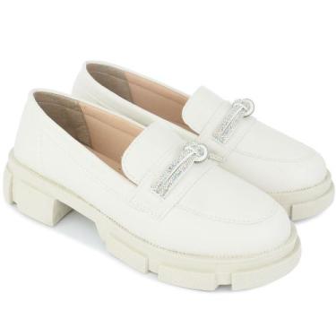 Imagem de Mocassim Feminino Tratorado Confortável Oxford com Strass Olzzy, Off w