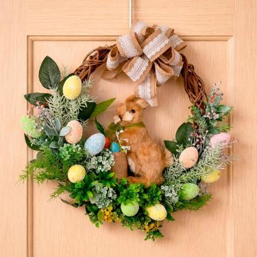 Imagem de Guirlanda Arranjo Coelho Ovos Decoração Enfeite Páscoa 45cm