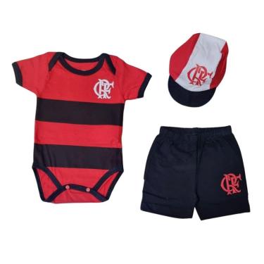 Imagem de Uniforme Bebê Flamengo Body Shorts e Boné Oficial