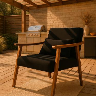 Imagem de Kit 2 Poltrona Aurora Linho Acompanha Almofada Decorativa Madeira Maciça Sala De Estar