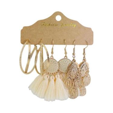 Imagem de Brincos De Concha Com Borla Branca Golden Circle: Combinação Moderna E