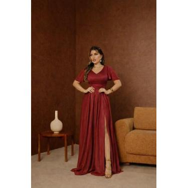 Imagem de Vestido Longo Festa Decote V Fenda Madrinha - - Glamoor Festa, Marsala