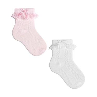 Imagem de Kit 2 Meia festa bebe Infantil menina meia Infantil laço renda algodão