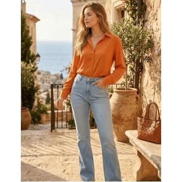 Imagem de Camisa Feminina Lisa Social Basica Premium Linho Camisete Alfaiataria 