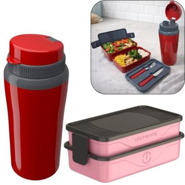 Imagem de Kit Marmita Fit Unitermi Talheres Divisórias Copo Térmico Miami 650ml 