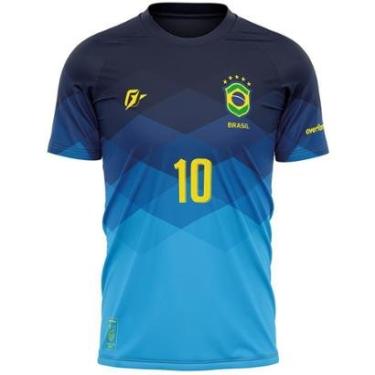 Imagem de Camiseta Filtro UV Brasil Canarinho Azul Torcedor Retrô-Masculino